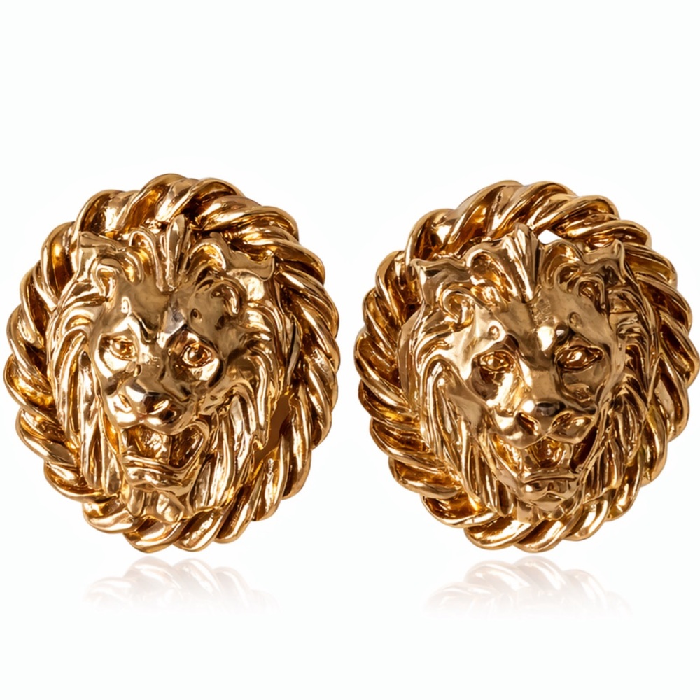 Vintage Gold Lion Head Earrings